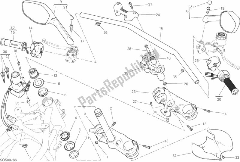 Toutes les pièces pour le Guidon du Ducati Multistrada 1200 S Touring Brasil 2018